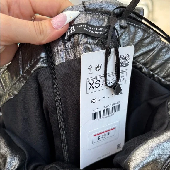 NWT Zara Metallic Mini Dress Silver Ruffle Strapless Party Cocktail Clubwear - Picture 4 of 5